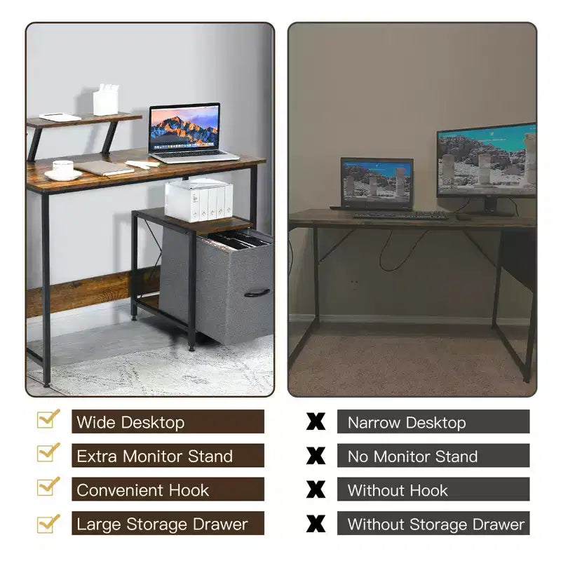 Bureau d'ordinateur Costway avec étagère et casier de rangement mobile pour le bureau à domicile
