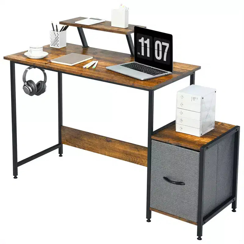 Bureau d'ordinateur Costway avec étagère et casier de rangement mobile pour le bureau à domicile