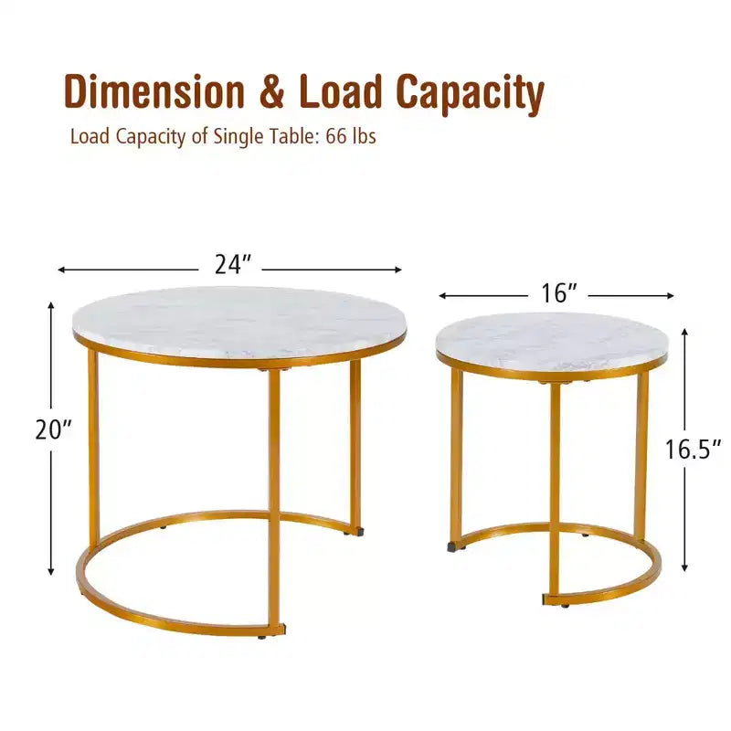 Costway Lot de 2 tables basses gigognes pour balcon, salon, tables d'appoint rondes modernes, marron rustique/marron/or