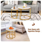 Costway Lot de 2 tables basses gigognes pour balcon, salon, tables d'appoint rondes modernes, marron rustique/marron/or