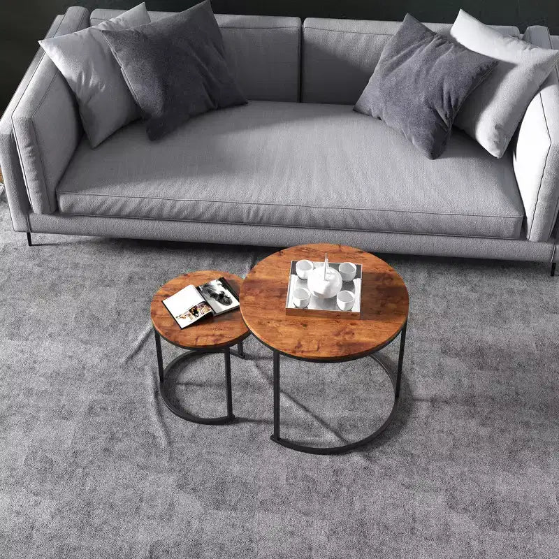 Costway Lot de 2 tables basses gigognes pour balcon, salon, tables d'appoint rondes modernes, marron rustique/marron/or
