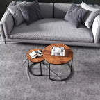 Costway Lot de 2 tables basses gigognes pour balcon, salon, tables d'appoint rondes modernes, marron rustique/marron/or