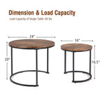 Costway Lot de 2 tables basses gigognes pour balcon, salon, tables d'appoint rondes modernes, marron rustique/marron/or