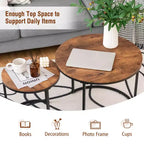 Costway Lot de 2 tables basses gigognes pour balcon, salon, tables d'appoint rondes modernes, marron rustique/marron/or