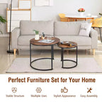 Costway Lot de 2 tables basses gigognes pour balcon, salon, tables d'appoint rondes modernes, marron rustique/marron/or