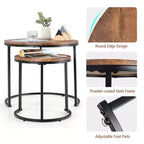 Costway Lot de 2 tables basses gigognes pour balcon, salon, tables d'appoint rondes modernes, marron rustique/marron/or