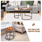 Costway Lot de 2 tables basses gigognes pour balcon, salon, tables d'appoint rondes modernes, marron rustique/marron/or