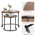 Costway Lot de 2 tables basses gigognes pour balcon, salon, tables d'appoint rondes modernes, marron rustique/marron/or