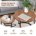 Costway Lot de 2 tables basses gigognes pour balcon, salon, tables d'appoint rondes modernes, marron rustique/marron/or