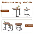 Costway Lot de 2 tables basses gigognes pour balcon, salon, tables d'appoint rondes modernes, marron rustique/marron/or