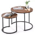 Costway Nesting Coffee Table Set of 2 for Balcony Living Room Modern Round Side Tables Rustic Brown/Brown/Gold