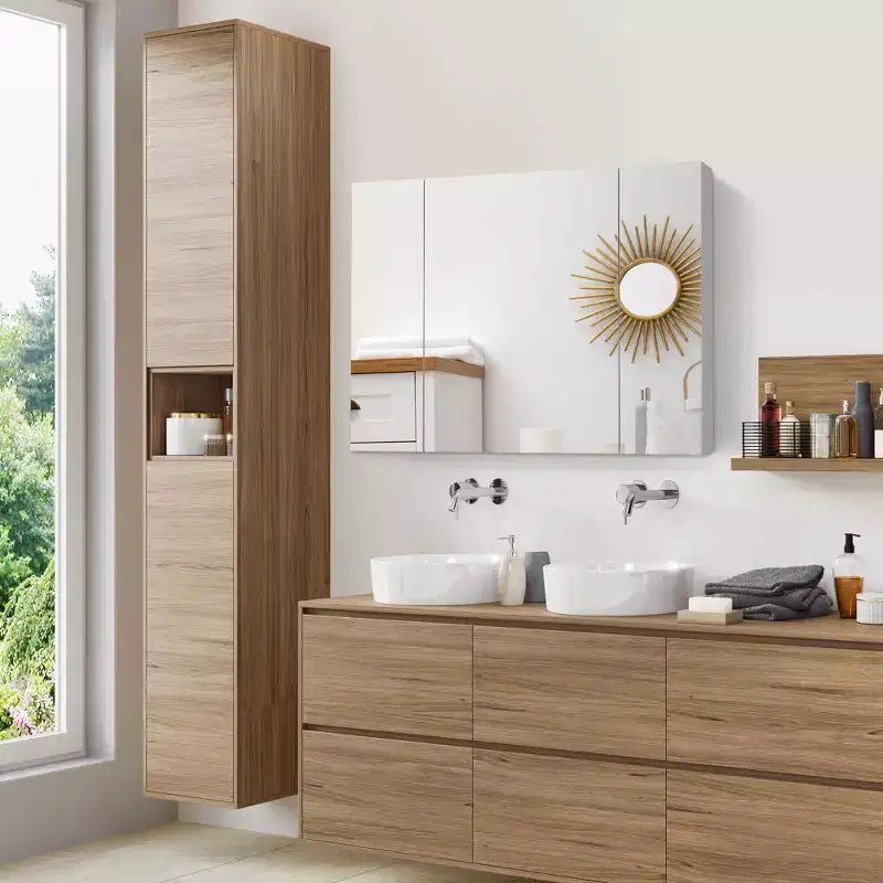 Armoire de toilette kleankin à LED, meuble miroir de salle de bain mural avec interrupteur tactile variateur, trois portes et chargement USB, blanc