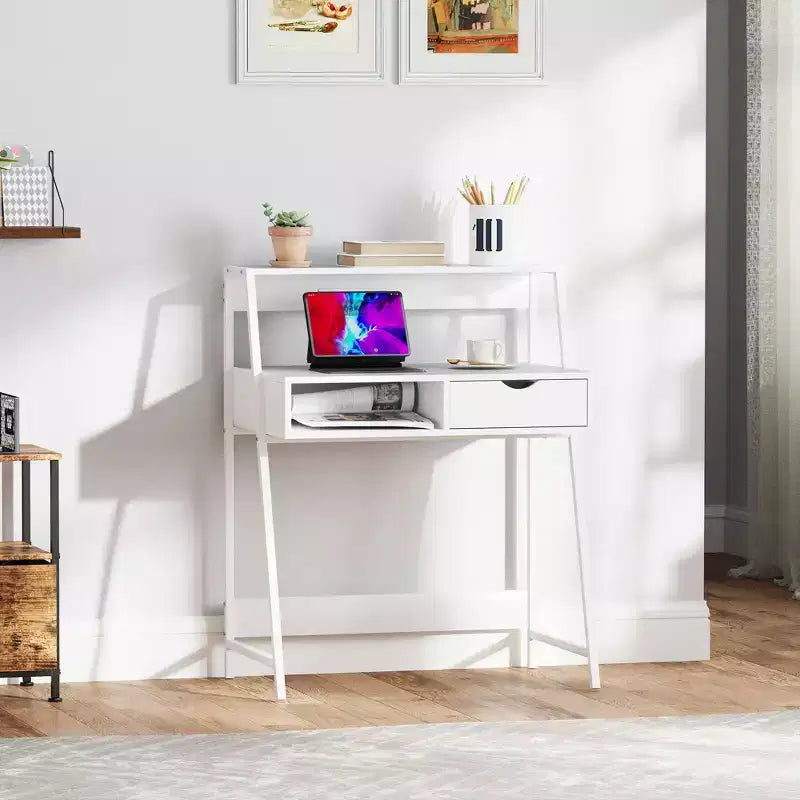 Bureau d'ordinateur HOMCOM, bureau pour petits espaces, table d'écriture avec tiroir et étagères de rangement
