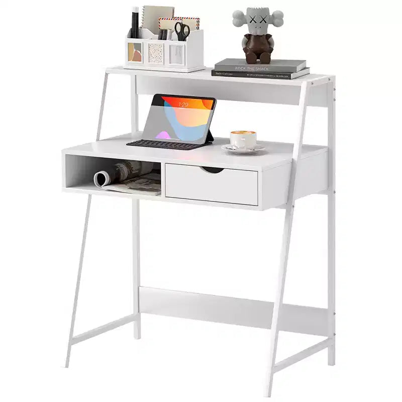 Bureau d'ordinateur HOMCOM, bureau pour petits espaces, table d'écriture avec tiroir et étagères de rangement