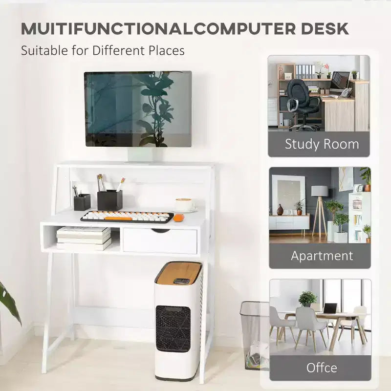 Bureau d'ordinateur HOMCOM, bureau pour petits espaces, table d'écriture avec tiroir et étagères de rangement