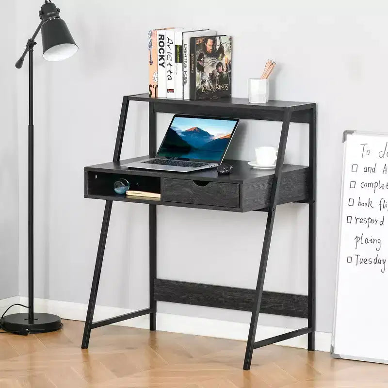 Bureau d'ordinateur HOMCOM, bureau pour petits espaces, table d'écriture avec tiroir et étagères de rangement