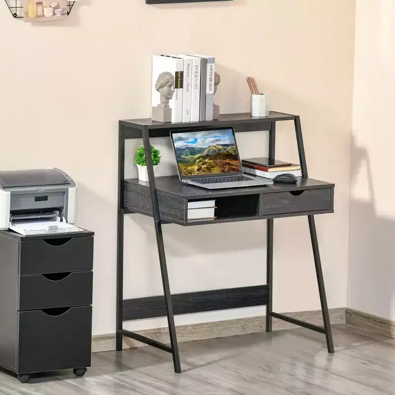 Bureau d'ordinateur HOMCOM, bureau pour petits espaces, table d'écriture avec tiroir et étagères de rangement