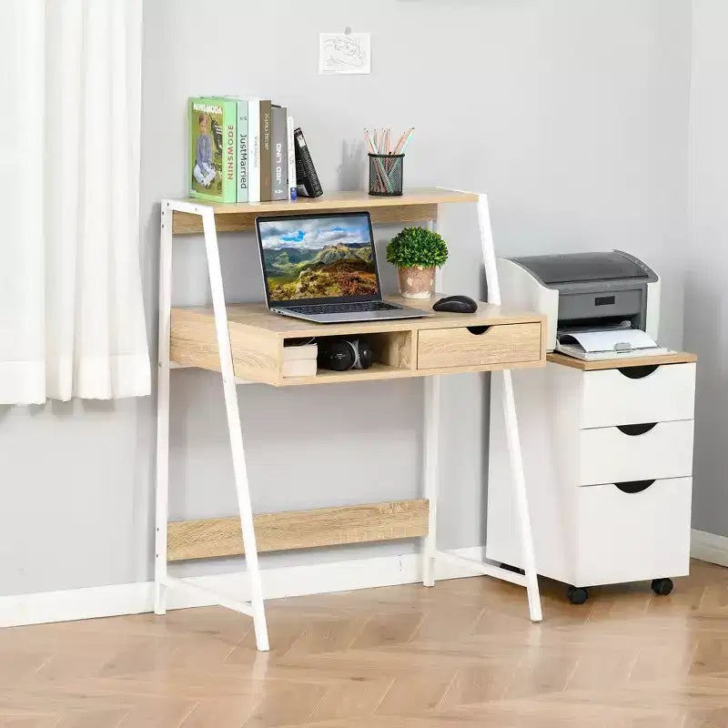 Bureau d'ordinateur HOMCOM, bureau pour petits espaces, table d'écriture avec tiroir et étagères de rangement