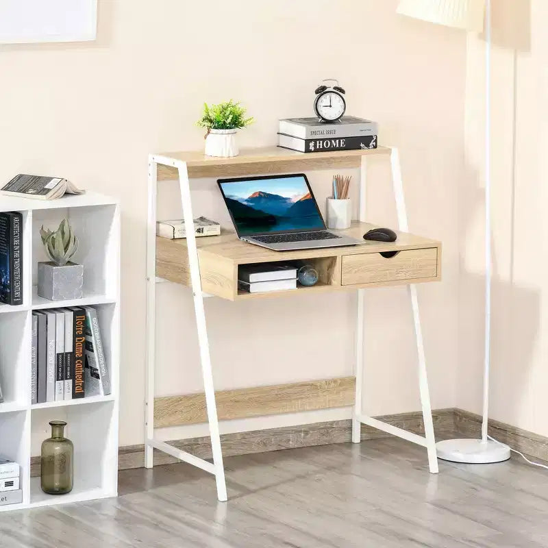 Bureau d'ordinateur HOMCOM, bureau pour petits espaces, table d'écriture avec tiroir et étagères de rangement