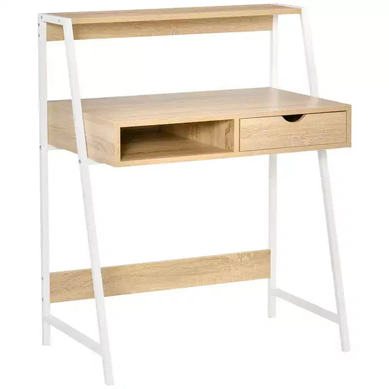 Bureau d'ordinateur HOMCOM, bureau pour petits espaces, table d'écriture avec tiroir et étagères de rangement