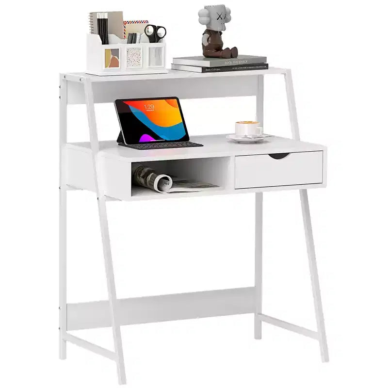 Bureau d'ordinateur HOMCOM, bureau pour petits espaces, table d'écriture avec tiroir et étagères de rangement
