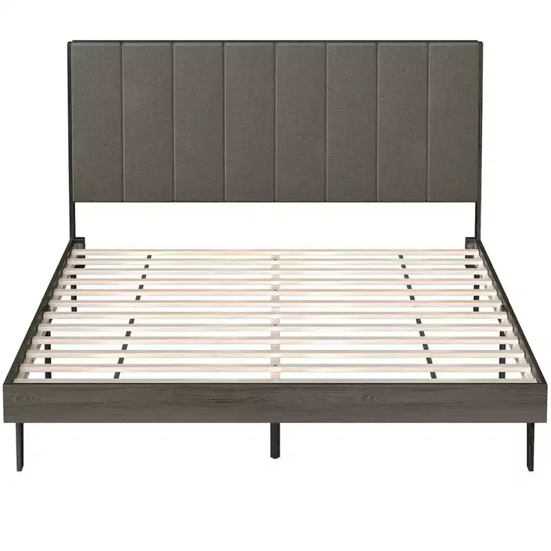 Lit capitonné Costway avec plate-forme en bois, sommier et tête de lit, taille Queen