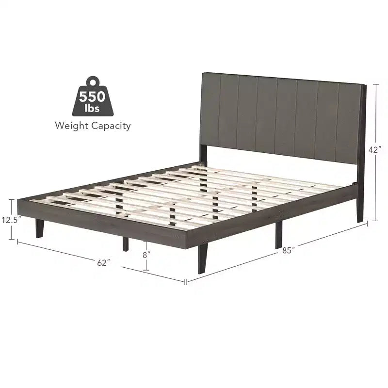 Lit capitonné Costway avec plate-forme en bois, sommier et tête de lit, taille Queen