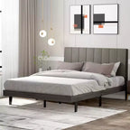 Lit capitonné Costway avec plate-forme en bois, sommier et tête de lit, taille Queen