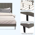 Lit capitonné Costway avec plate-forme en bois, sommier et tête de lit, taille Queen