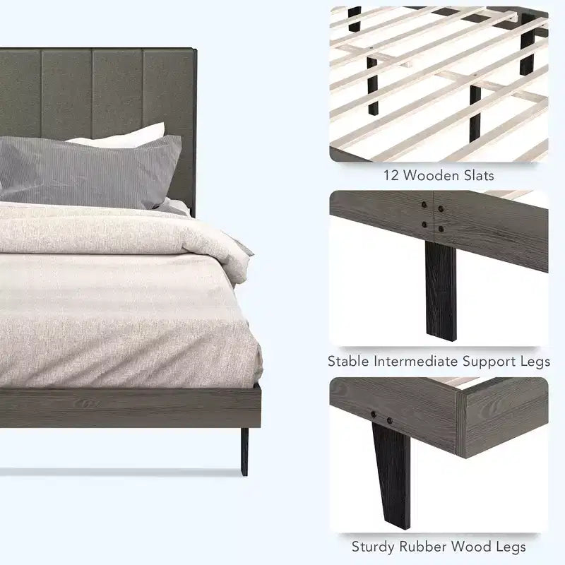 Lit capitonné Costway avec plate-forme en bois, sommier et tête de lit, taille Queen