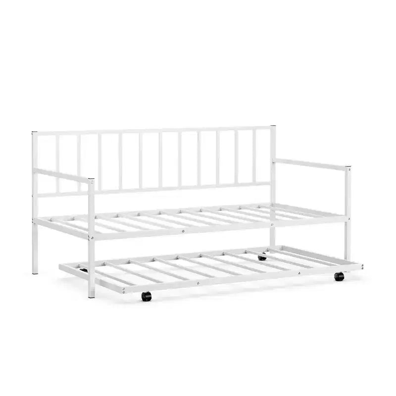 Costway Lit de repos double en métal avec lit gigogne, cadre robuste, ensemble de canapé-lit