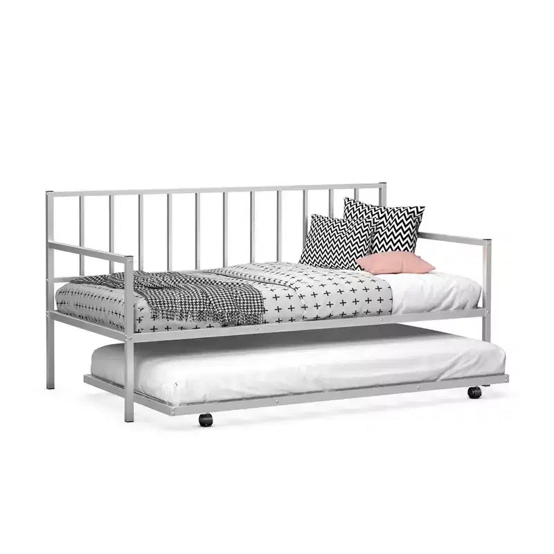 Costway Lit de repos double en métal avec lit gigogne, cadre robuste, ensemble de canapé-lit