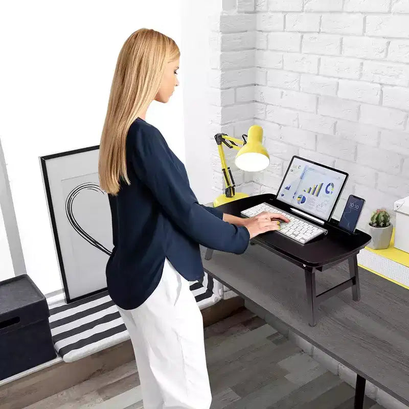 Bureau portable BirdRock Home pour s'asseoir ou se tenir debout avec tiroir de rangement et fente multimédia - Espresso