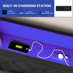 Moasis Lit Double en PU avec LED Cadre de Lit Capitonne Plateforme