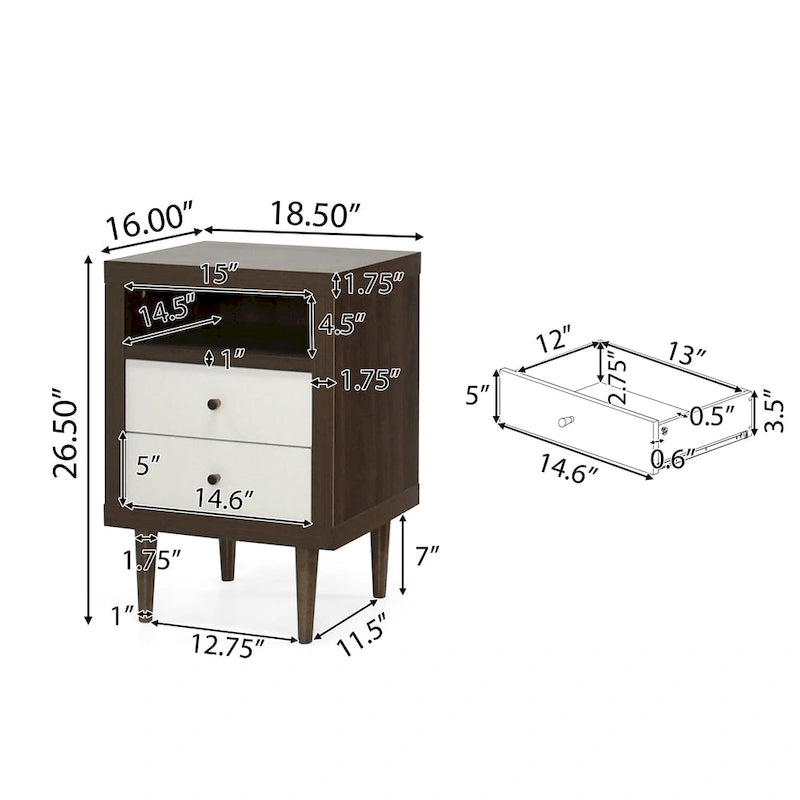 Commode Moderne Mi-Siècle à 2 Tiroirs