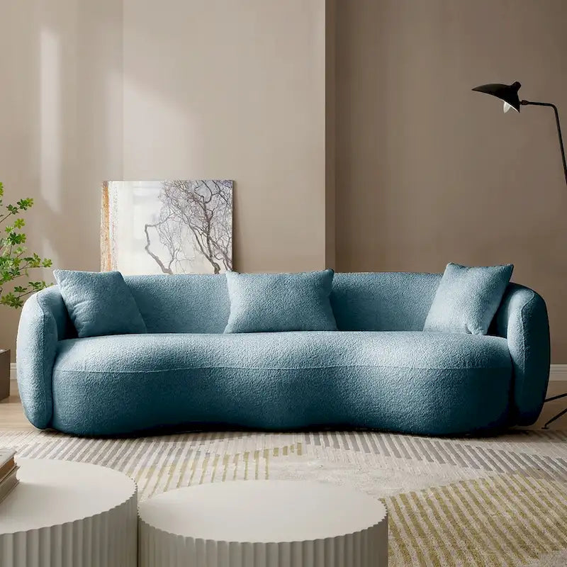 Canapé courbé avec coussins – Tissu côtelé / bouclé, peut accueillir jusqu'à 4 personnes