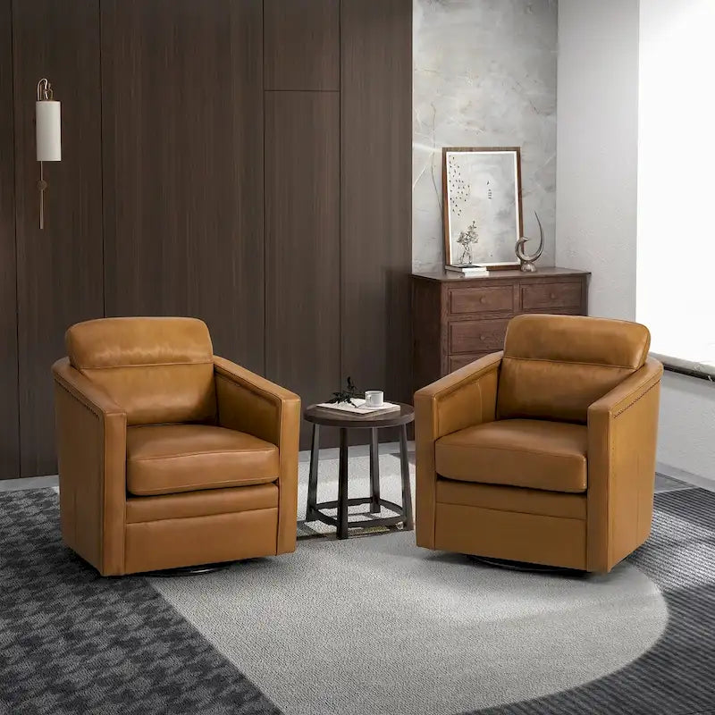 Lot de 2 fauteuils pivotants en cuir véritable de 28,74 de large