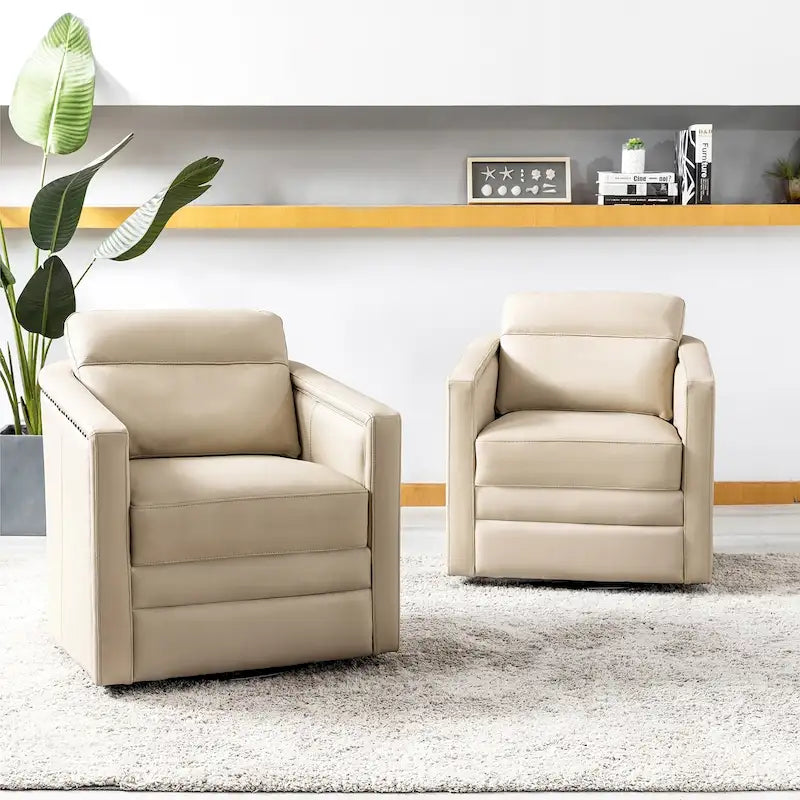 Lot de 2 fauteuils pivotants en cuir véritable de 28,74 de large