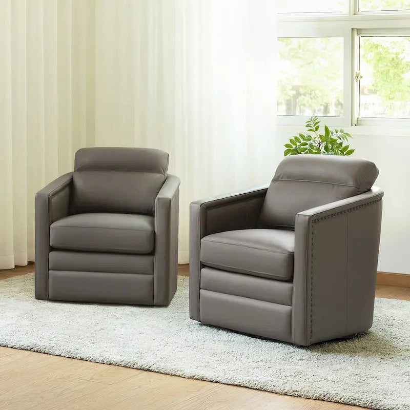 Lot de 2 fauteuils pivotants en cuir véritable de 28,74 de large