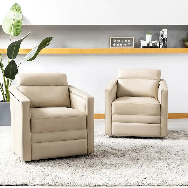 Lot de 2 fauteuils pivotants en cuir véritable de 28,74 de large