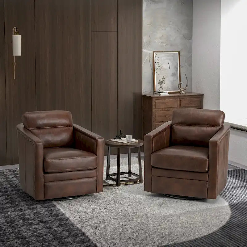 Lot de 2 fauteuils pivotants en cuir véritable de 28,74 de large