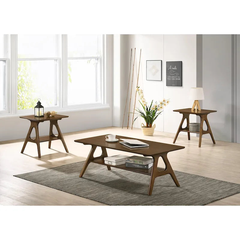 Roundhill Furniture Arona, ensemble de 3 tables basses en bois, style moderne du milieu du siècle