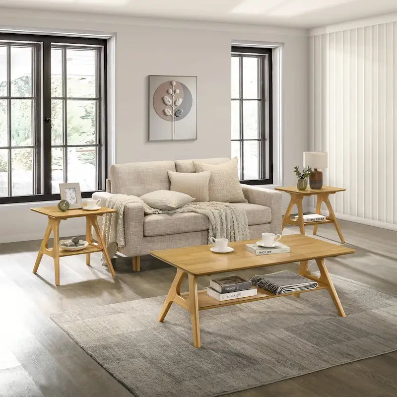 Roundhill Furniture Arona, ensemble de 3 tables basses en bois, style moderne du milieu du siècle