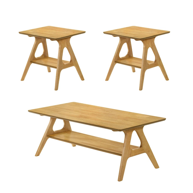 Roundhill Furniture Arona, ensemble de 3 tables basses en bois, style moderne du milieu du siècle