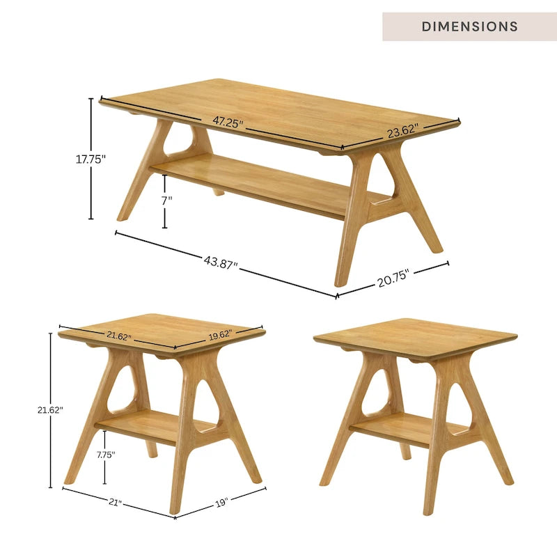 Roundhill Furniture Arona, ensemble de 3 tables basses en bois, style moderne du milieu du siècle