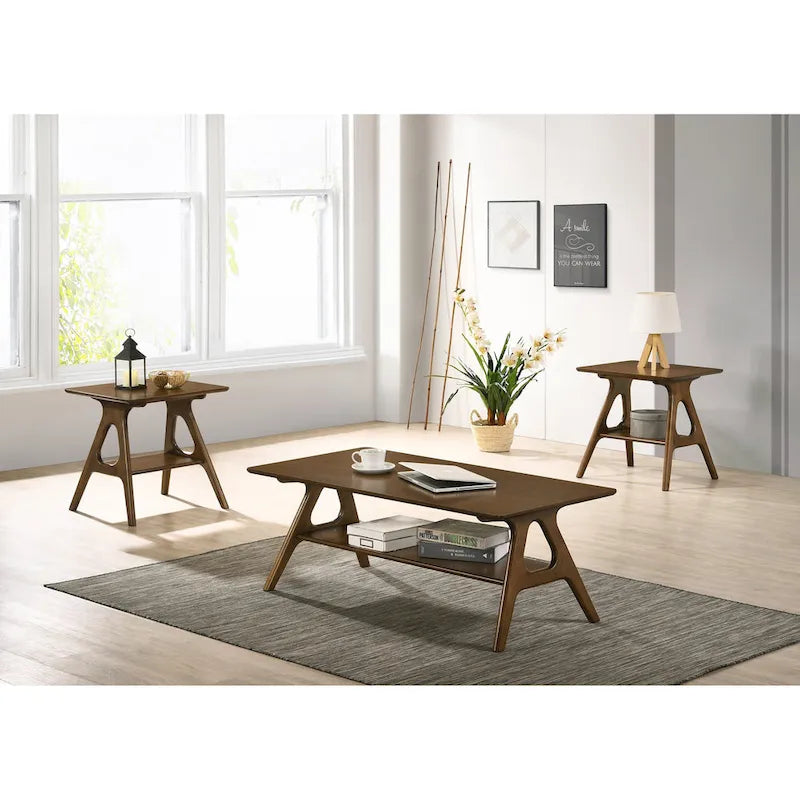 Roundhill Furniture Arona, ensemble de 3 tables basses en bois, style moderne du milieu du siècle