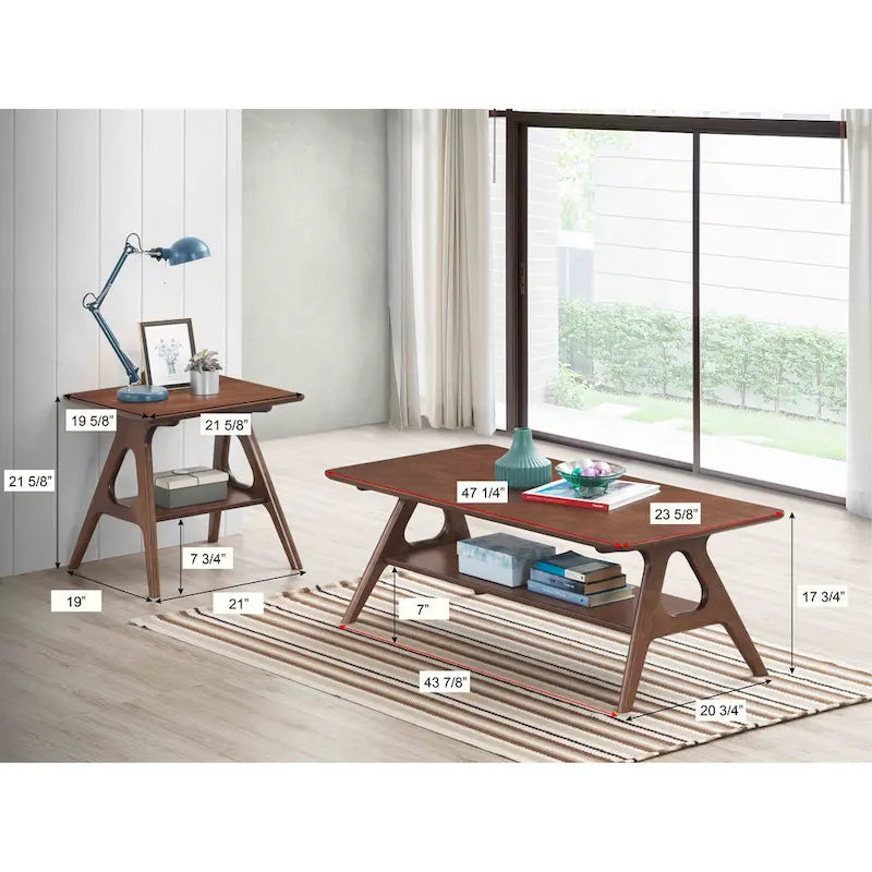 Roundhill Furniture Arona, ensemble de 3 tables basses en bois, style moderne du milieu du siècle