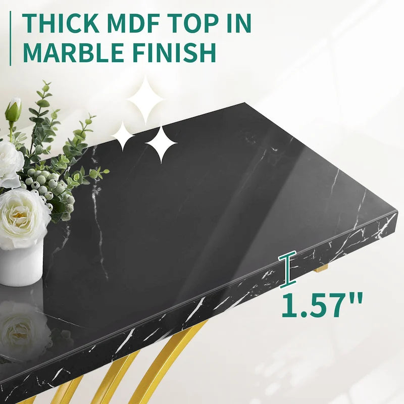 39 Console effet marbre avec piètement doré géométrique pour entrée