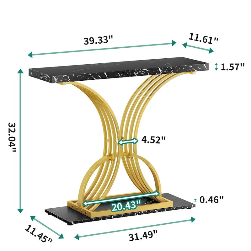 39 Console effet marbre avec piètement doré géométrique pour entrée