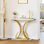 39 Console effet marbre avec piètement doré géométrique pour entrée
